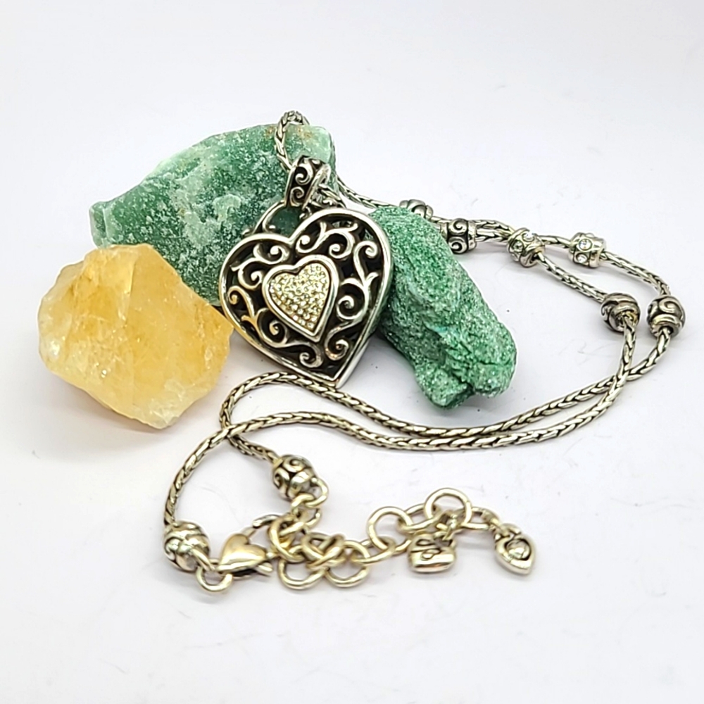 Brighton "Reno Hearts" Classic Scrolled Filigree Heart Pendant Neck! Reversible